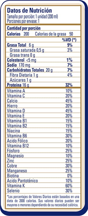 Tabla Nutricional Nutren Senior liquido sabor a frutas