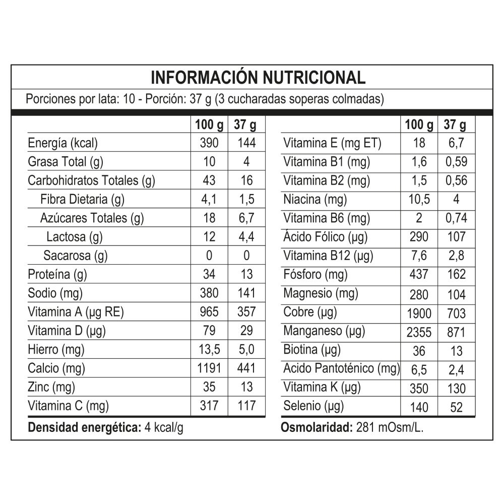 Tabla Nutricional Nutren Senior en Polvo sabor vainilla de 370 gramos